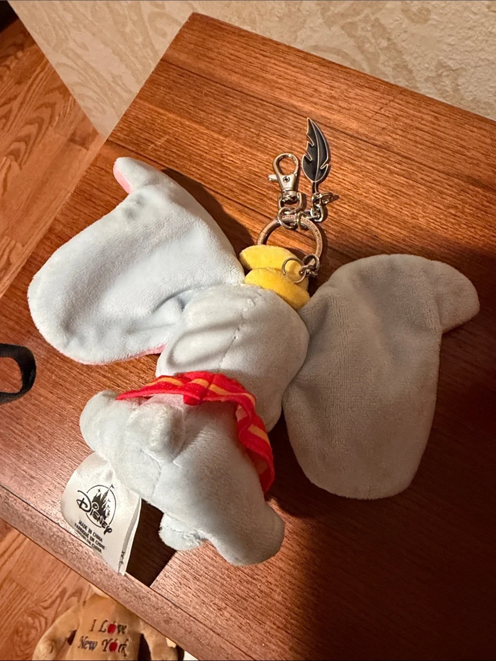 Disney Pink & Gray Dumbo Plush Keychain with Yellow Hat